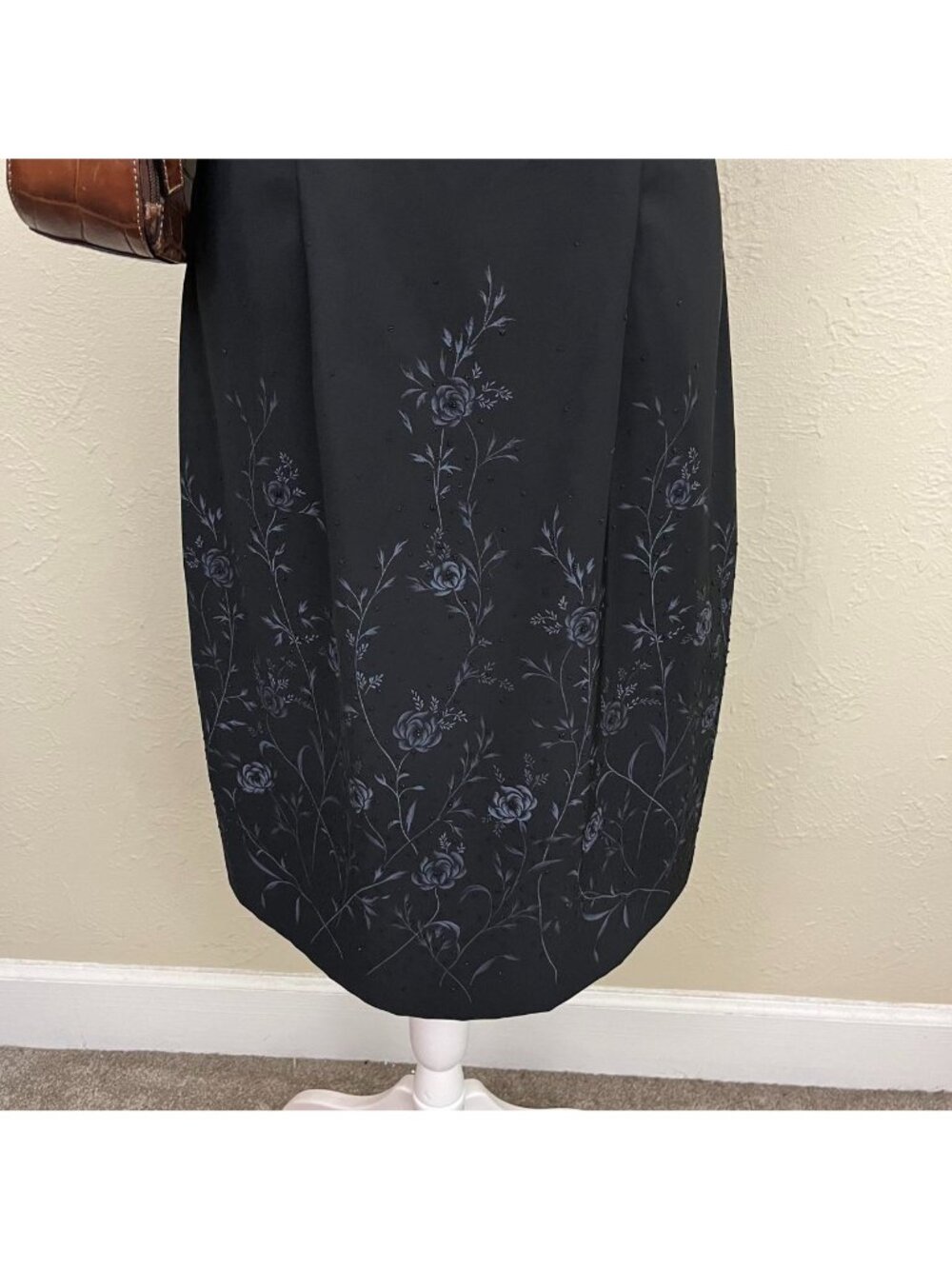 90s black floral beaded goth whimsygoth dark romantic grungy cami dress - Picture 2 of 8